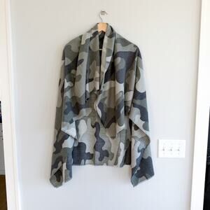 Express Camo Print Fringe Hem Square Wrap Scarf Gray Green One Size